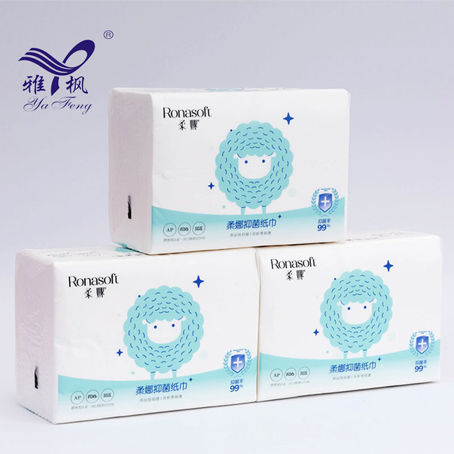 Bacteriostatic Virgin Wood Pulp Soft Pack Paper Facial Tissue 4 Ply V-folded